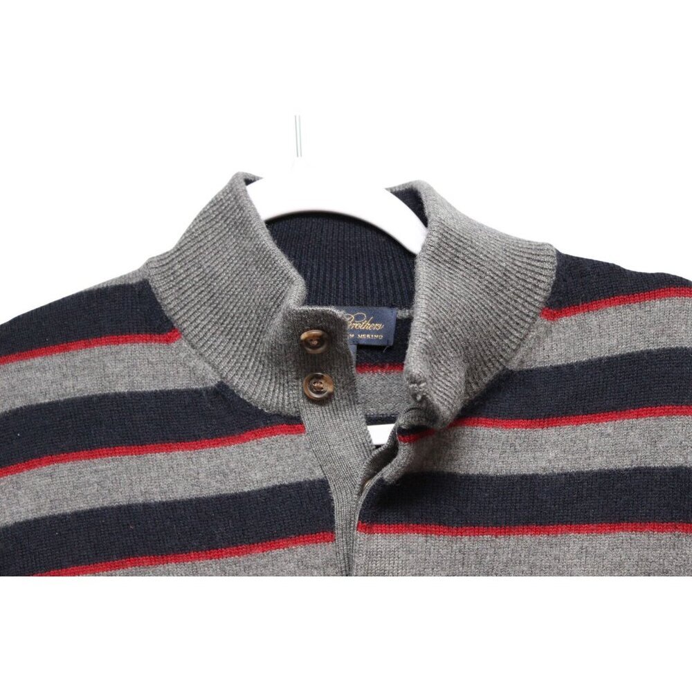 Brooks Brothers Mens Sweater Large 100% Merino Wool Extra Fine Italian Striped - Picture 6 of 12